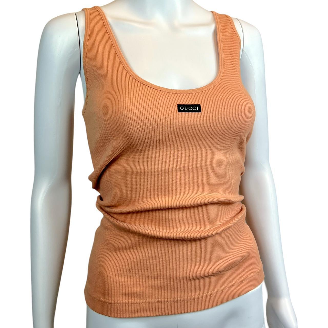 Gucci By Tom Ford S/S 1997 Peach Ribbed Tank Top with Logo Patch