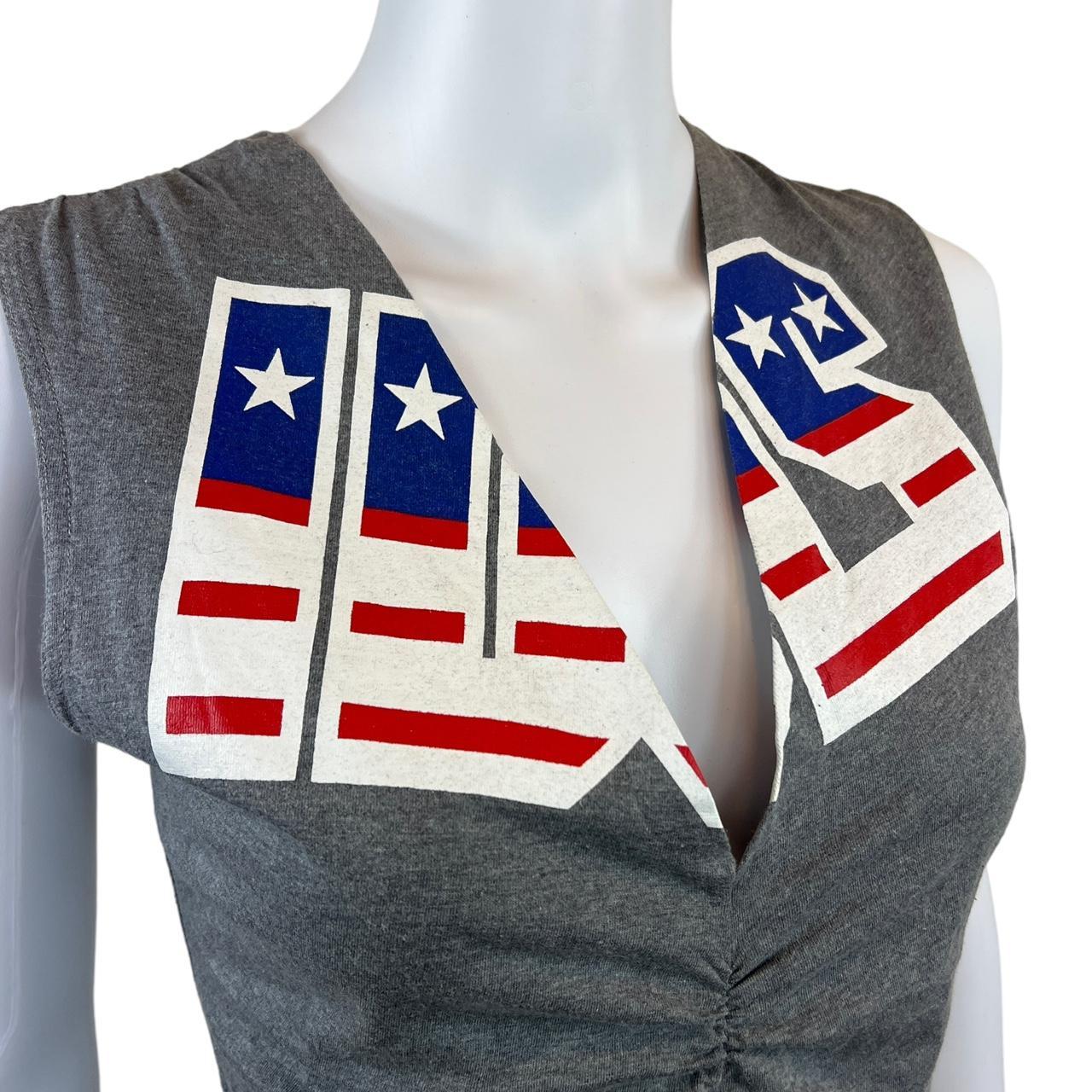 Dolce & Gabbana Patriotic / Americana Inspired Ruched Front Deep V-Neck Graphic Tank - Outfit Repeater
