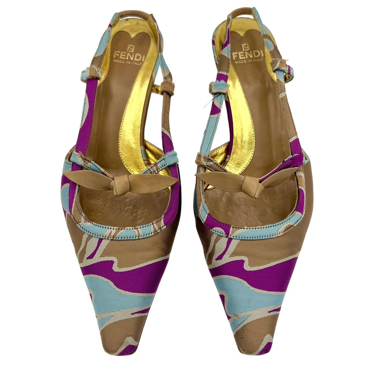 Fendi Printed Silk Pointed Toe Kitten Heels - Outfit Repeater