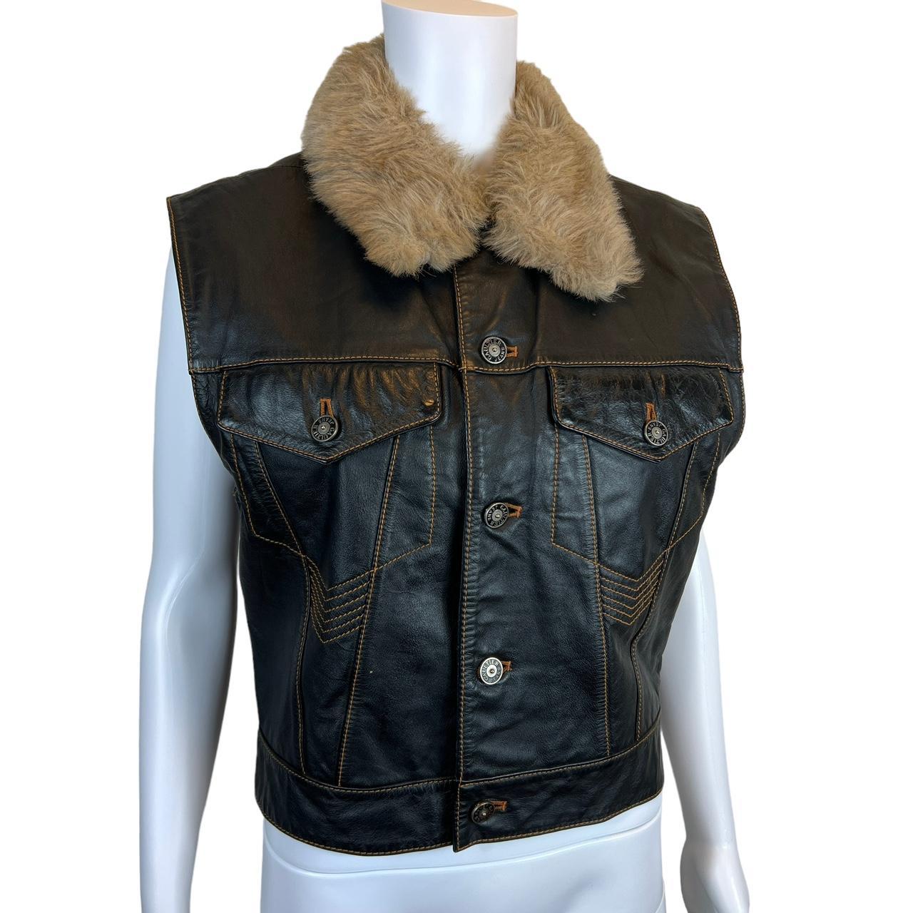 Gaultier Jeans By Jean-Paul Gaultier Navy Faux Leather and Faux Fur Collar Vest - Outfit Repeater