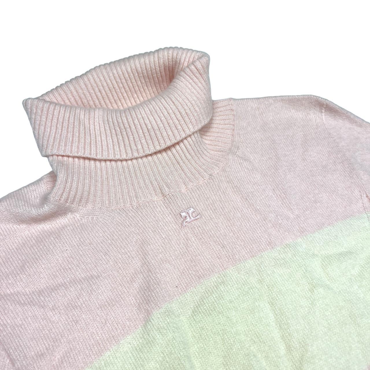 Courréges Cashmere Striped Turtleneck Mini Dress Pink Cream