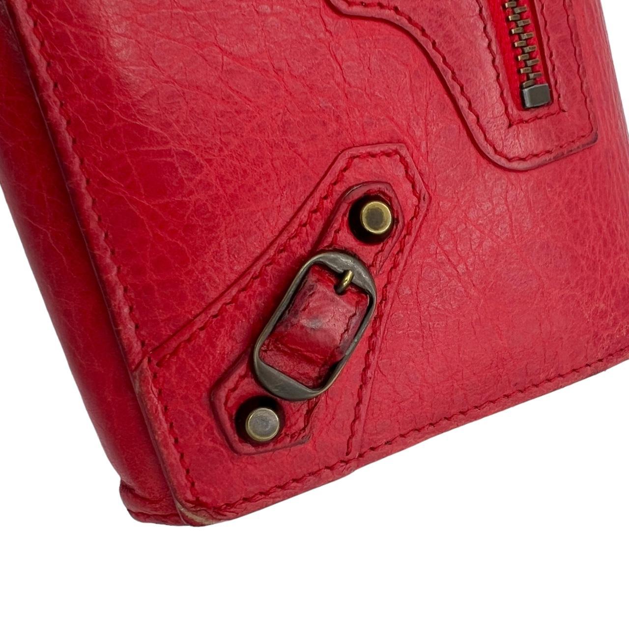 Balenciaga Red Leather City Wallet with Zip Pocket
