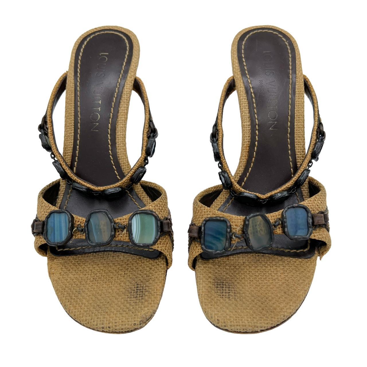 Louis Vuitton Mule Heels Blue Stone Embellished 37