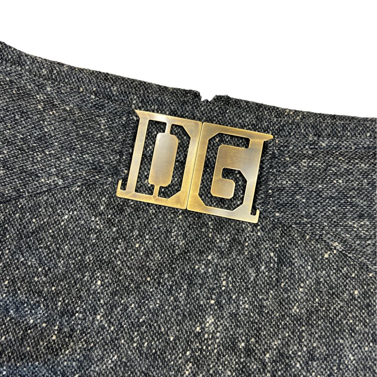 Dolce & Gabbana Gray Wool Plated Mini Skirt with Gold Logo Buckle - Outfit Repeater