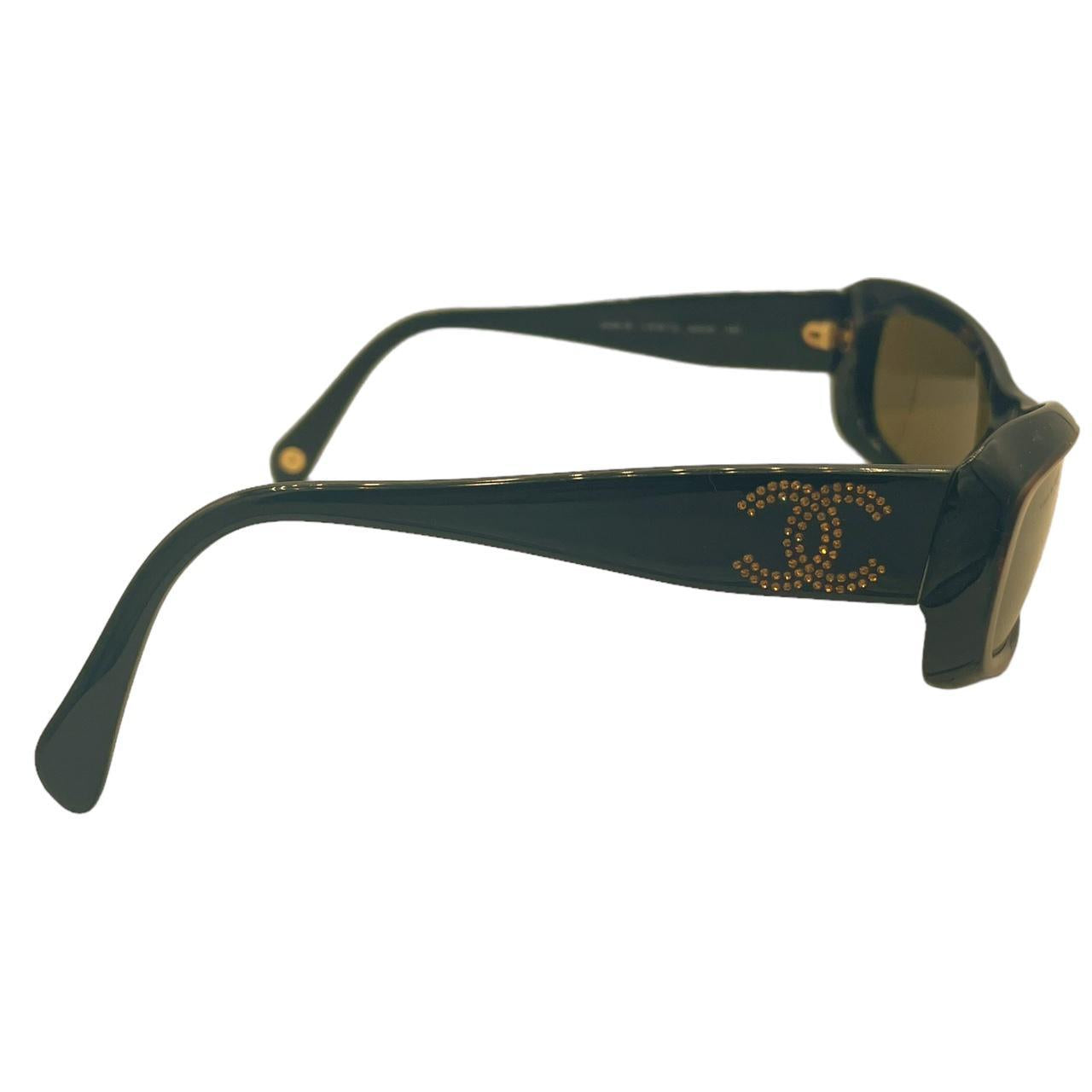 Chanel 5095 Brown Rectangle Sunglasses with Crystal Logo - Outfit Repeater