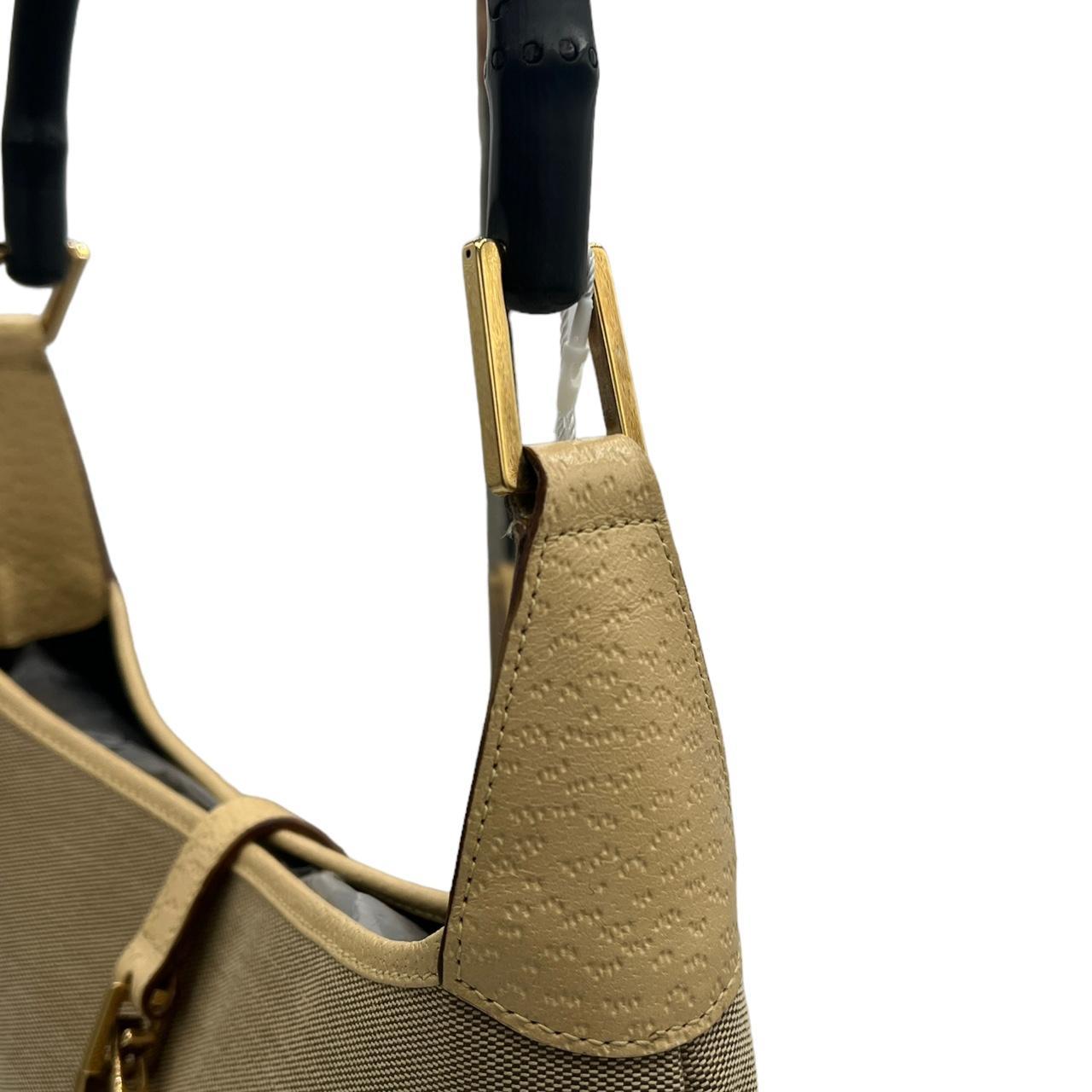 Gucci Jackie Shoulder Bag Tan Canvas Bamboo Handle