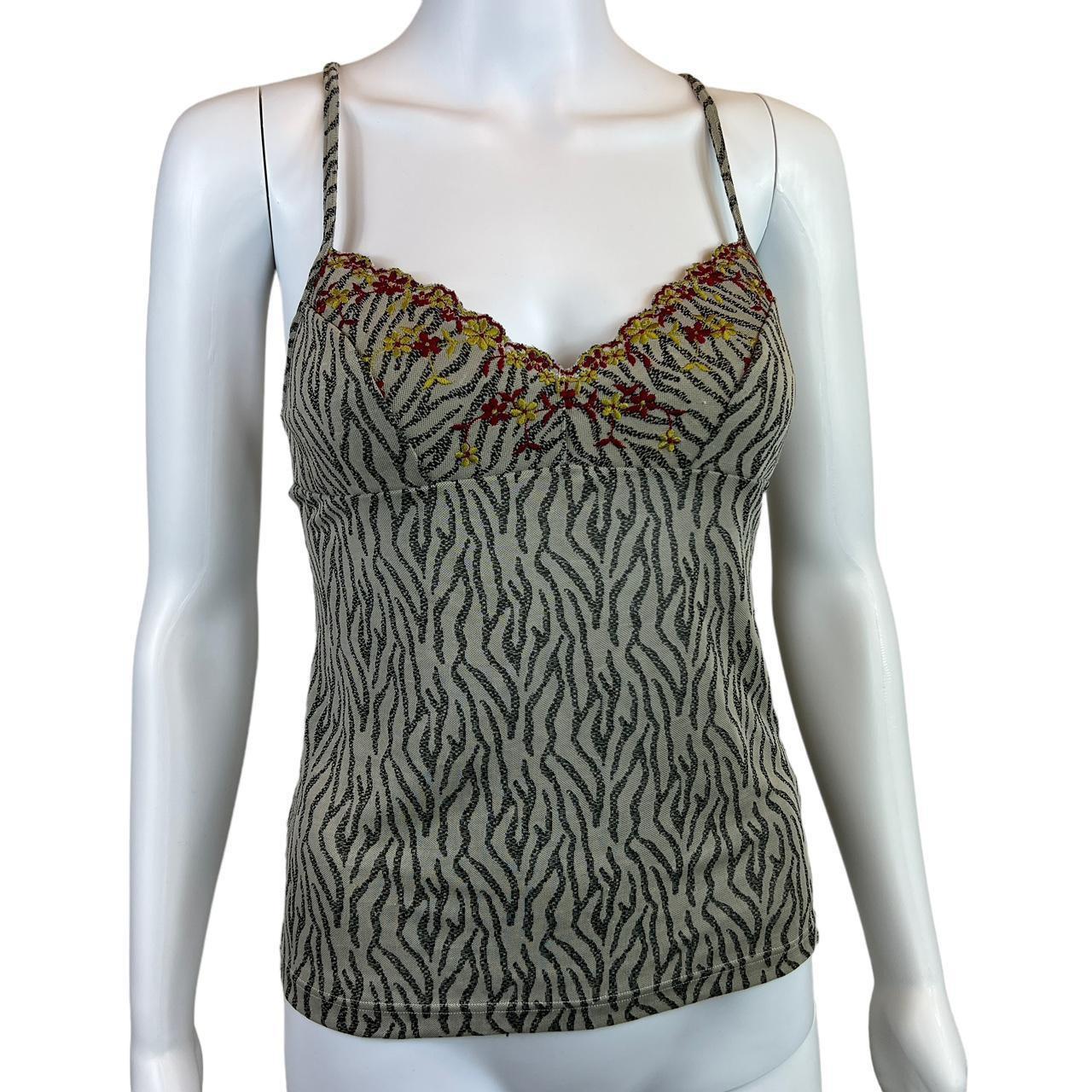 Miss Chloé Floral Embroidered Zebra Printed Mesh Cross Back Cami Top - Outfit Repeater