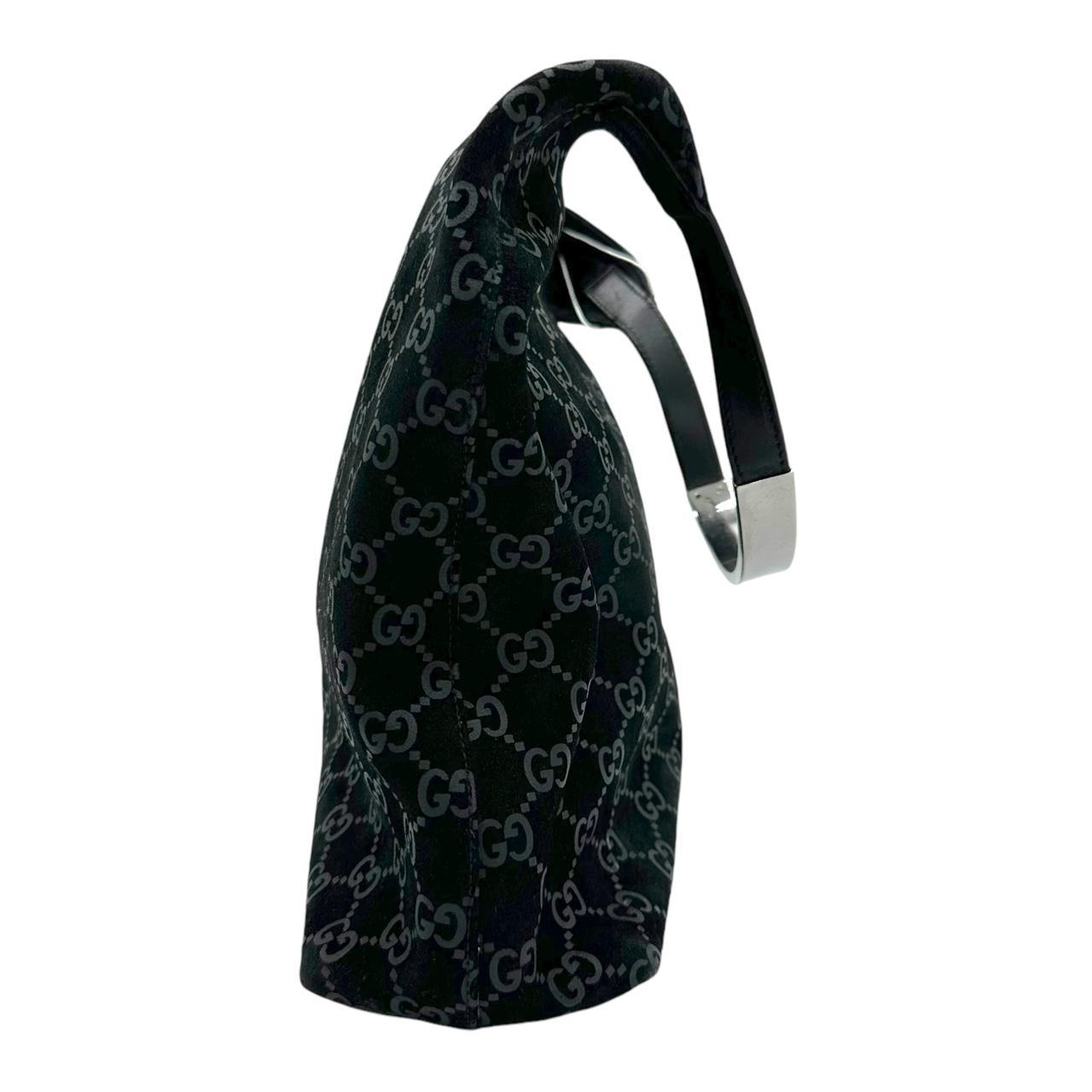 Gucci Black Suede Embossed Monogram Shoulder Bag - Outfit Repeater