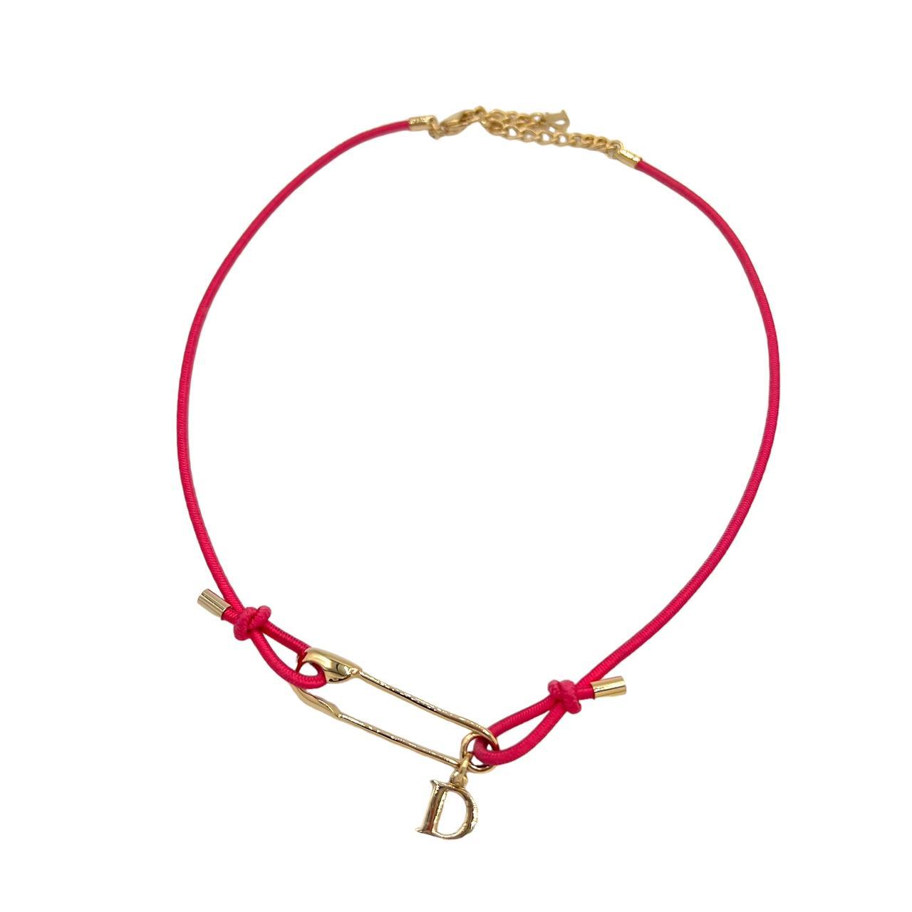 Dior by John Galliano Hot Pink and Gold Safety Pin Choker Necklace