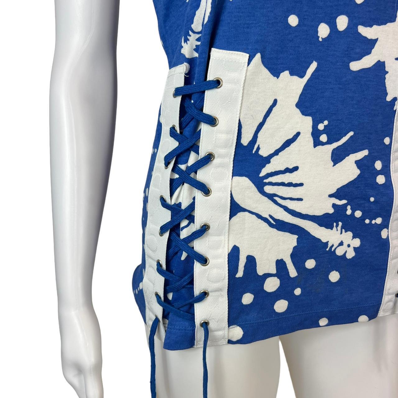 Christian Dior Summer 2004 by John Galliano 'Dior Surf Chick' Blue and White Graphic Lace Up Tank - Outfit Repeater