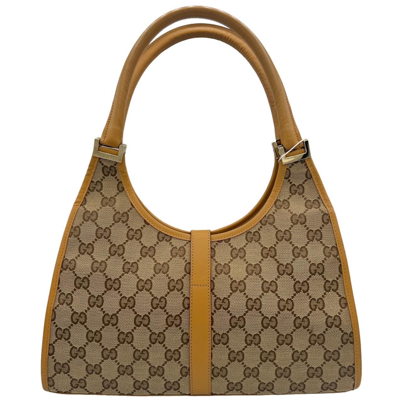 Gucci Jackie Shoulder Bag Tan Leather Monogram Canvas