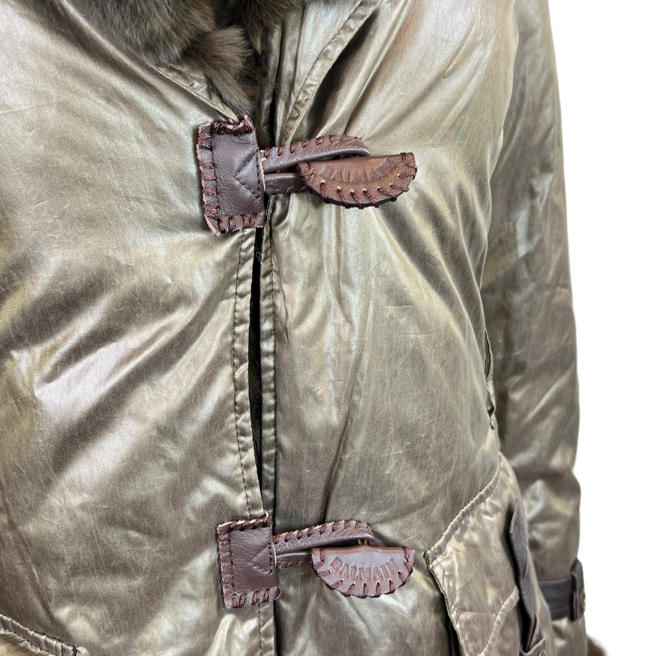 Balmain Puffer Coat Khaki Green Brown Detachable Fur