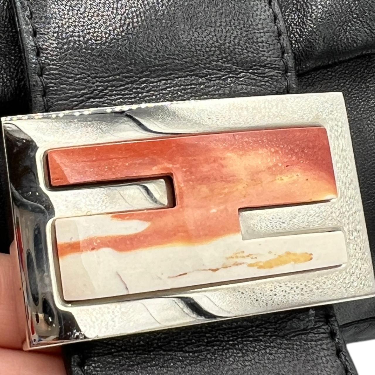 Fendi Black Leather Shoulder Bag with Stone Accent