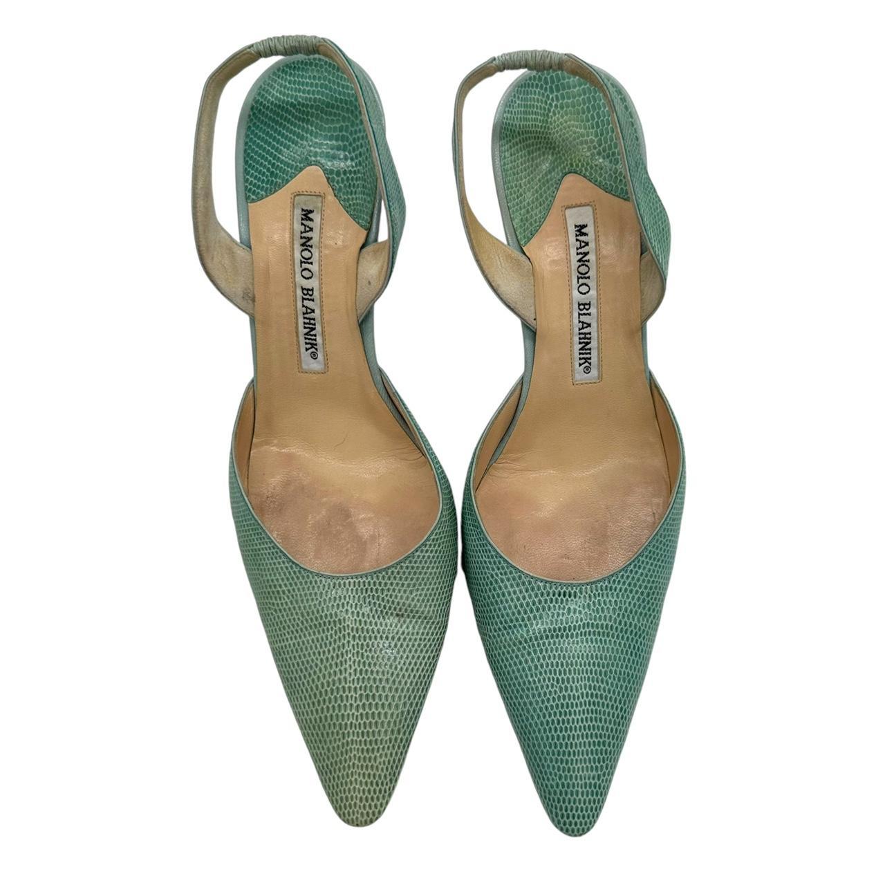 Manolo Blahnik Blue Lizard Slingback Heels