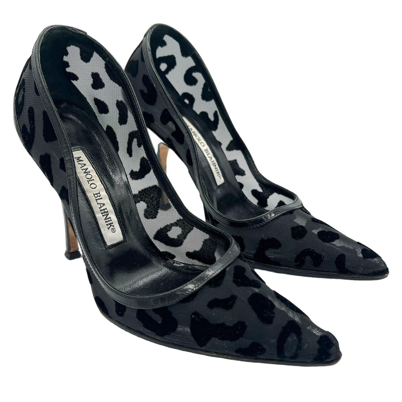 Manolo Blahnik Black Semi-Transparent Leopard Print Pointed Toe Heels