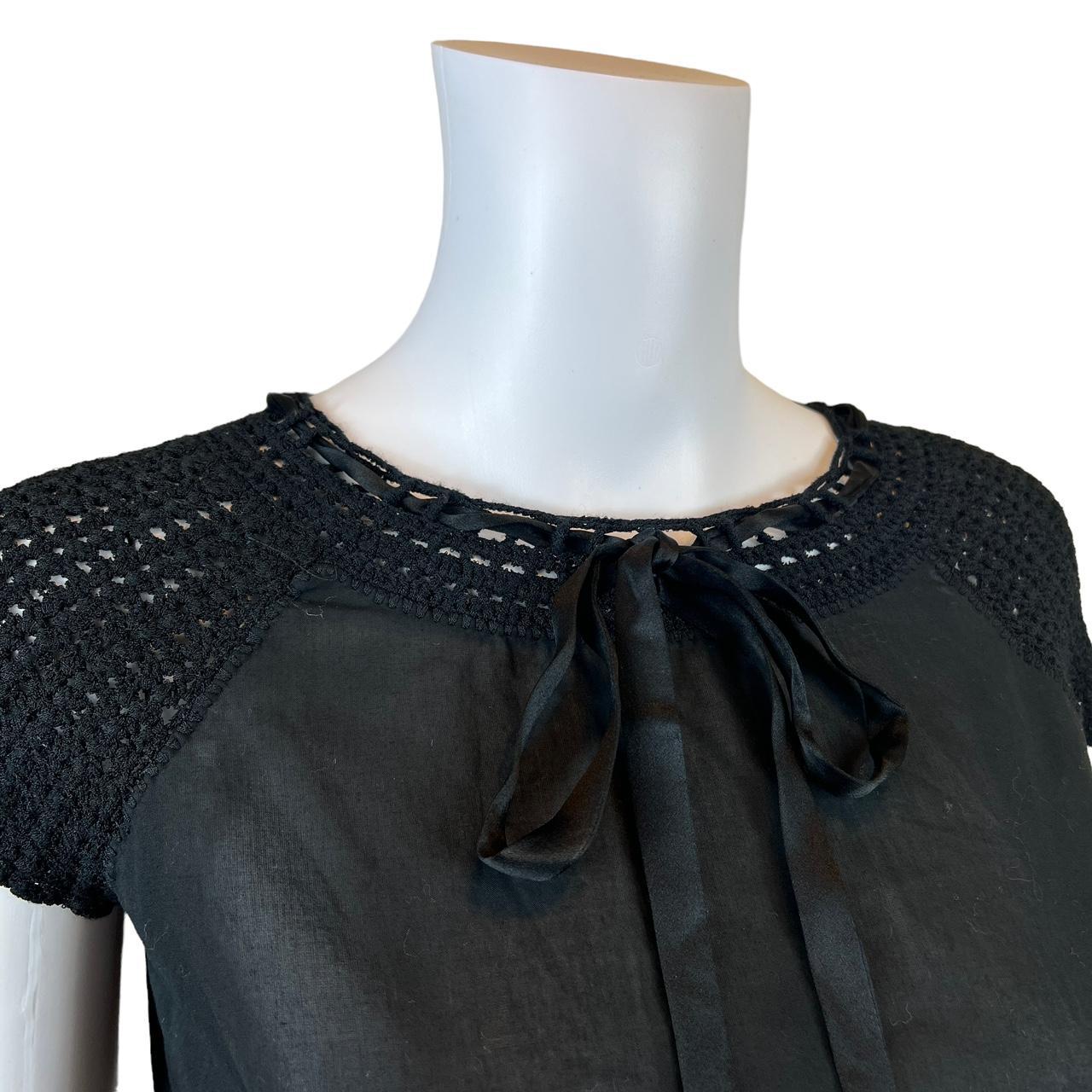 Dolce & Gabbana Black Crochet Bow Neck Blouse