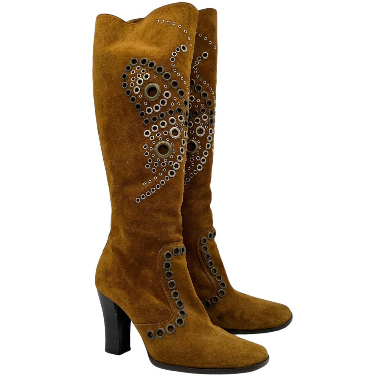 Dolce & Gabbana Brown Suede Knee-High Boots with Rivets