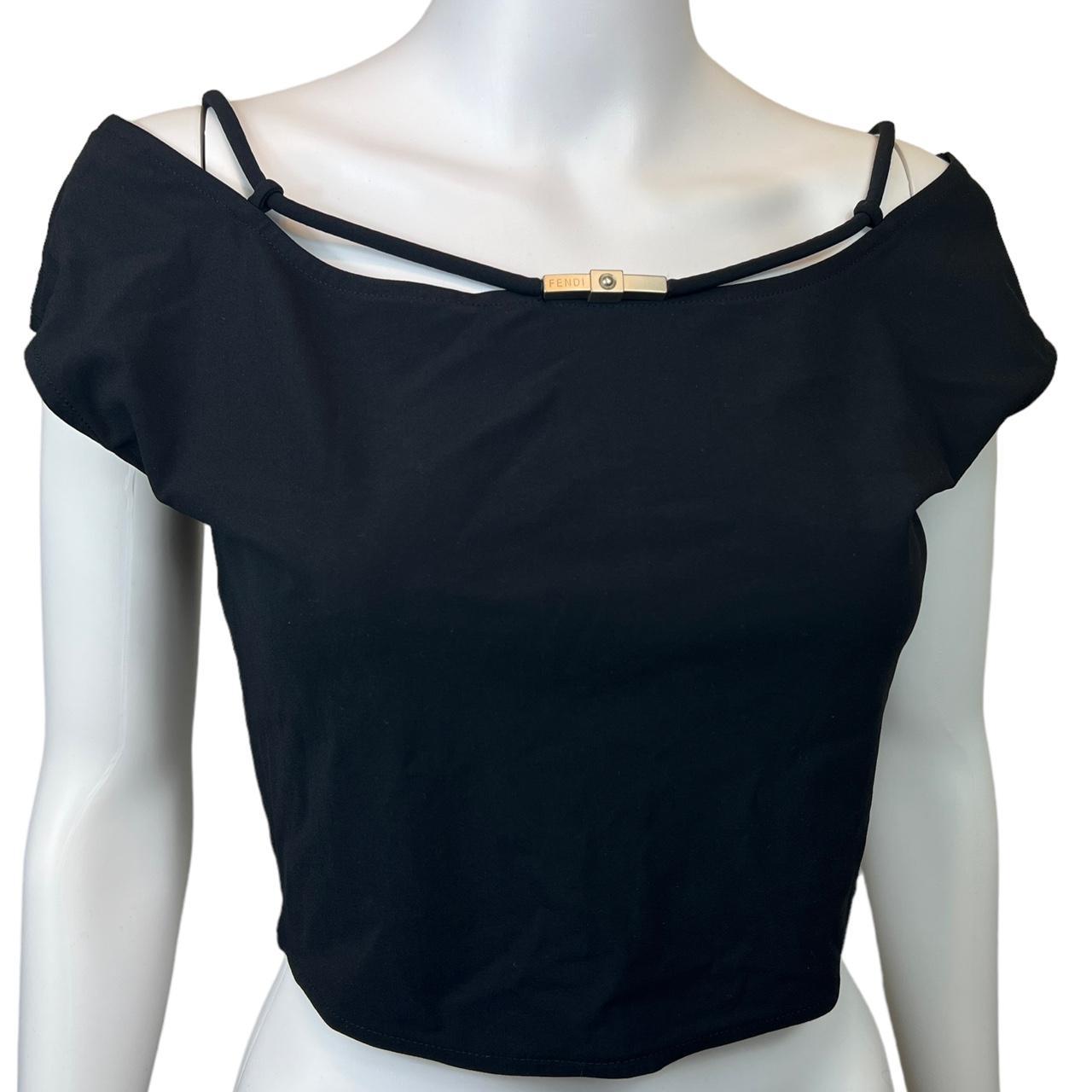 Fendi Mare black Strappy Crop Top with Logo Charm