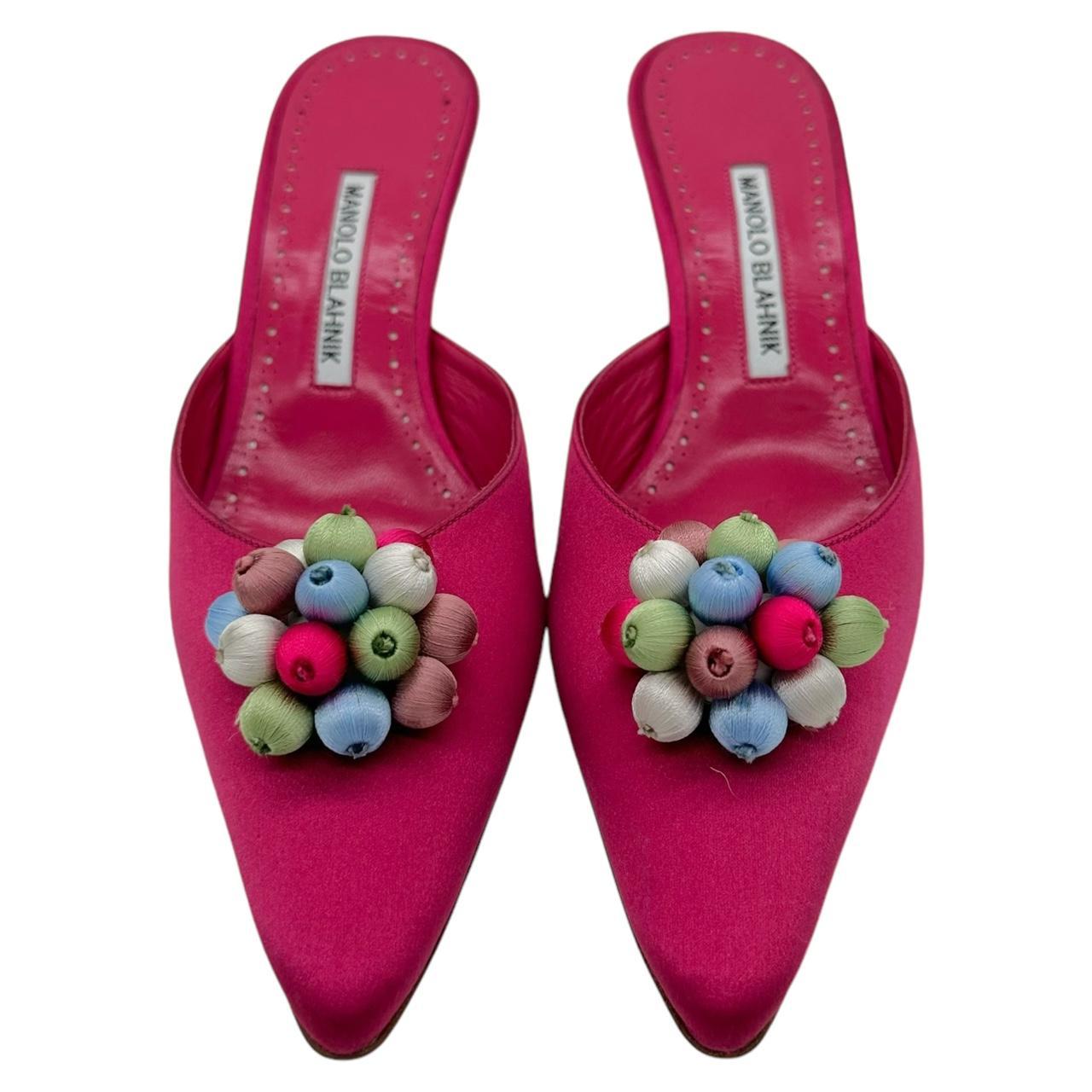 Manolo Blahnik Pink Silk Embellished Kitten Heels - Outfit Repeater