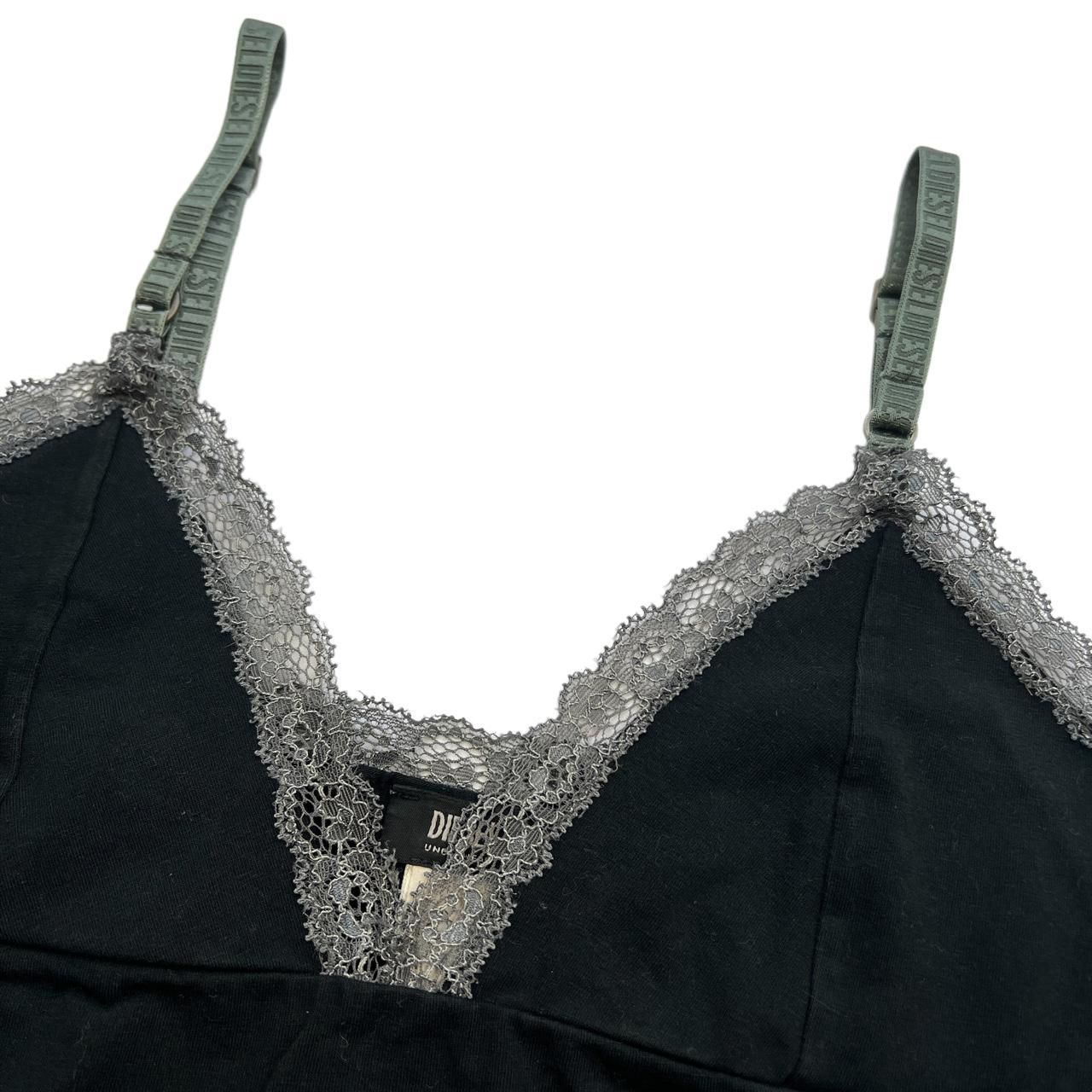 DIESEL Black and Gray Lace Trim Cami with Logo Straps - Outfit Repeater
