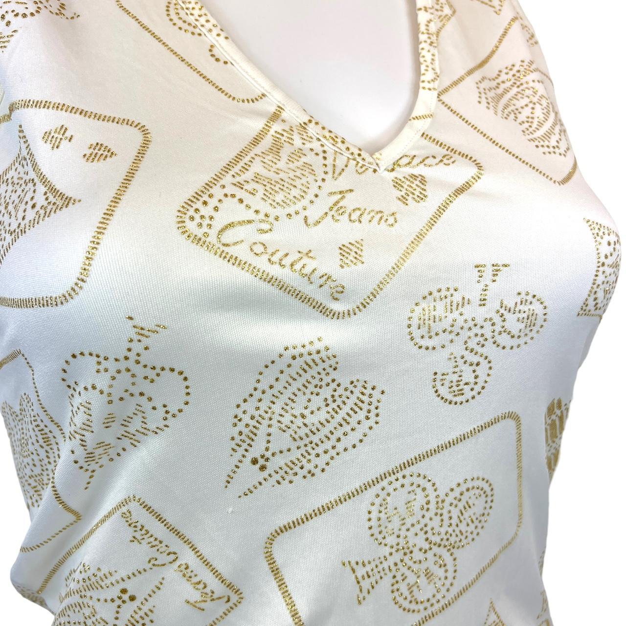Versace Jeans Couture White and Gold Glitter Playing Card Graphic Tank Top - Outfit Repeater