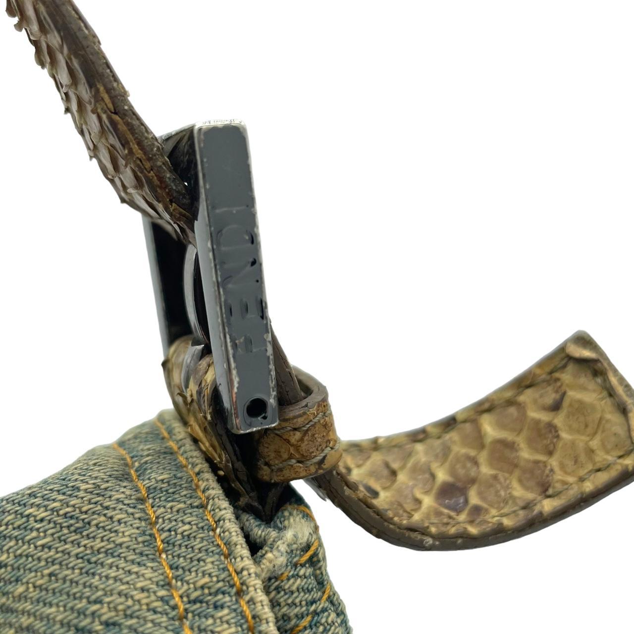 Fendi Denim Python Mama Baguette Shoulder Bag