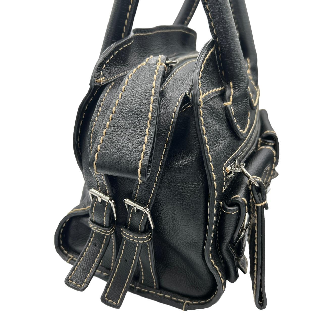 Chloé Large Black Leather Edith Bag with Contrast Stitching