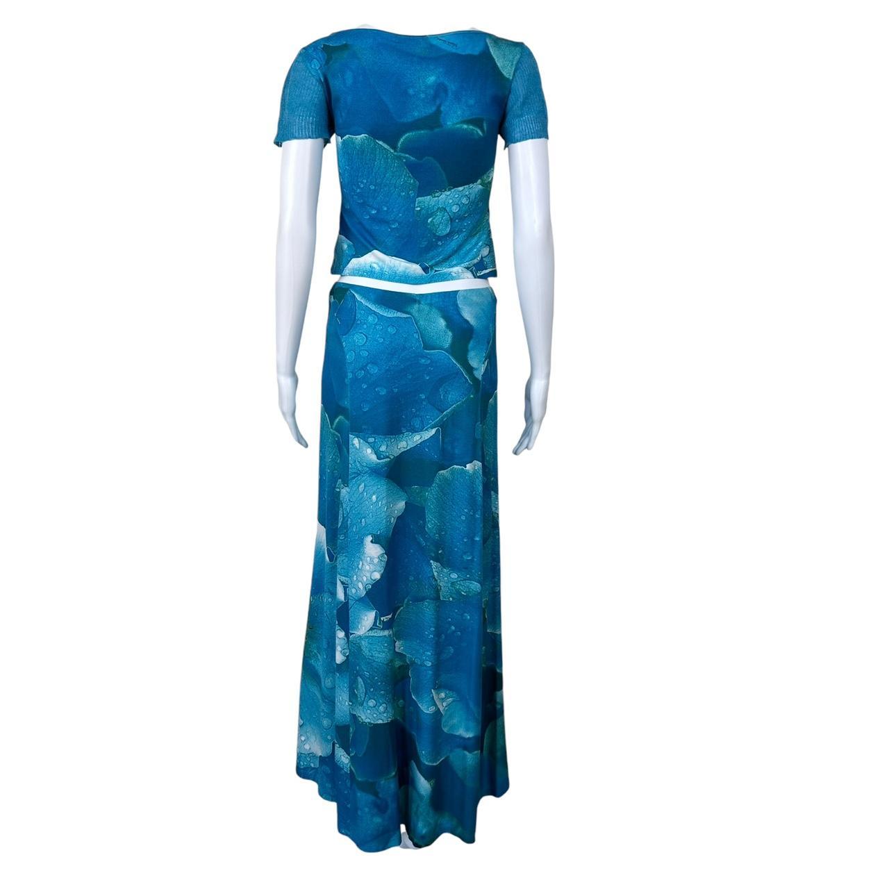 Roberto Cavalli Blue Floral Crop Top & Maxi Skirt Set