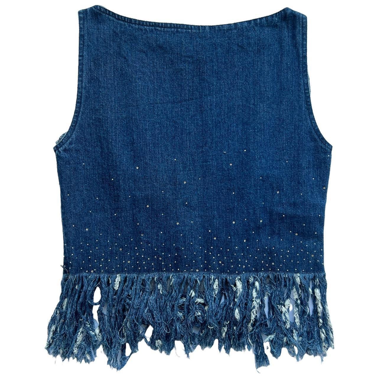 Fendi Jeans Frayed Denim Top with Crystals