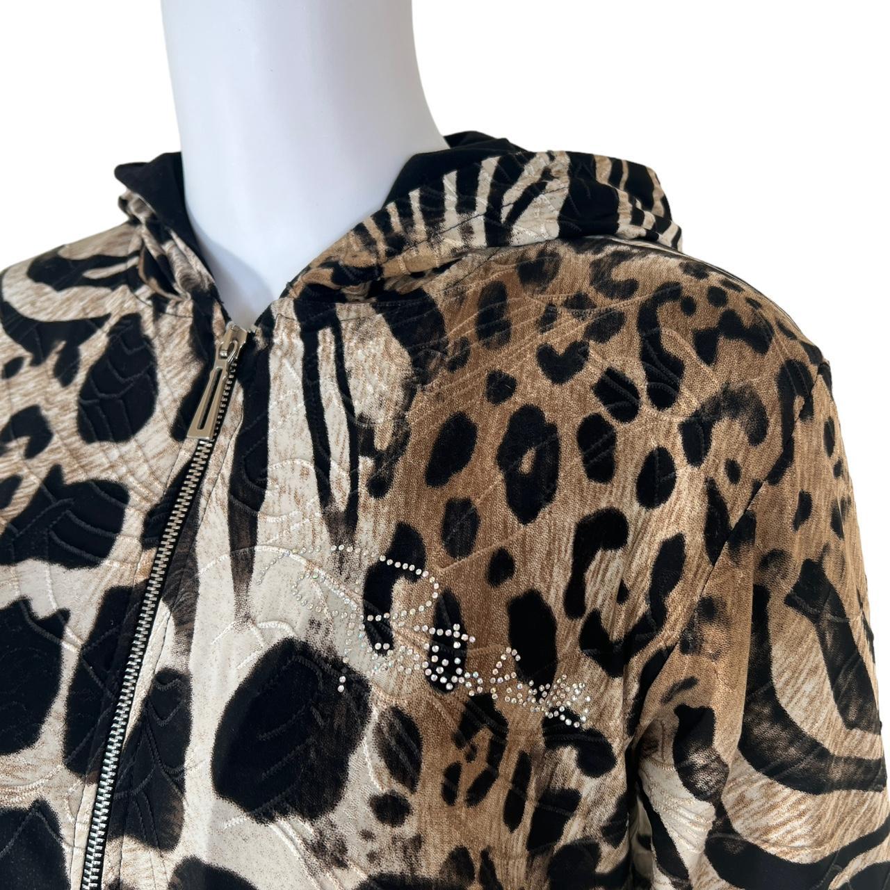 Roberto Cavalli Leopard Print Crystal Logo Embellished Hoodie