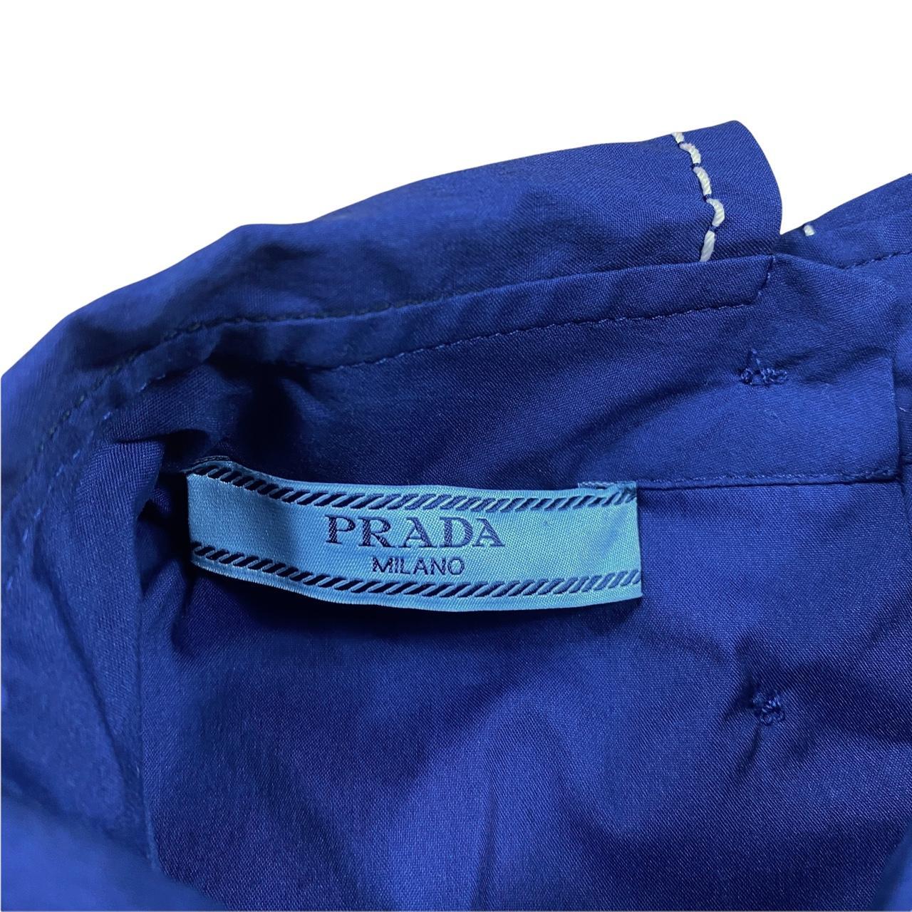 Prada Milano Blue Collared Sleeveless Blouse with Crochet Detailing and Button-Up Back