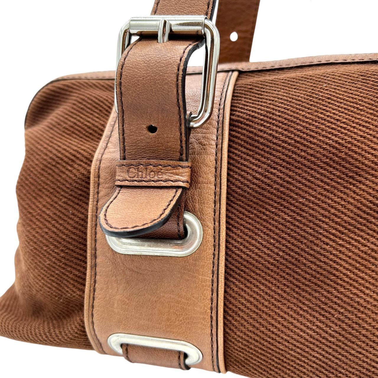Chloé Brown Cloth Leather Buckle Shoulder Bag