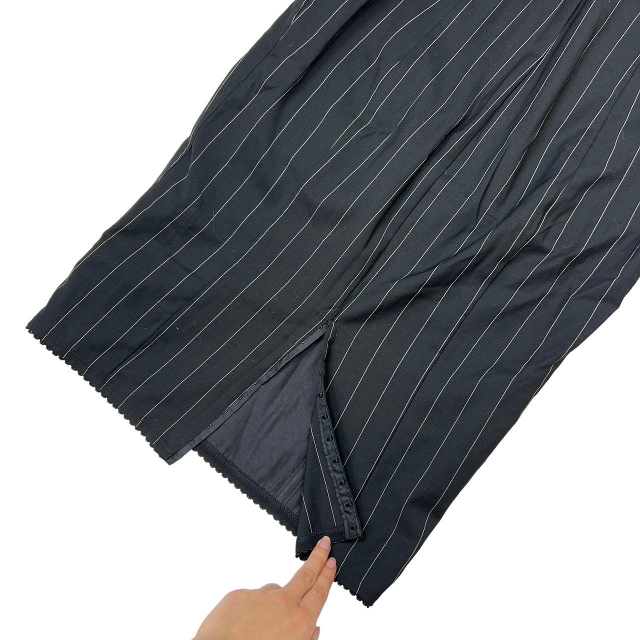 Dolce & Gabbana Black Pinstriped Midi Skirt with Hook and Eye Back and Side Closures - Outfit Repeater