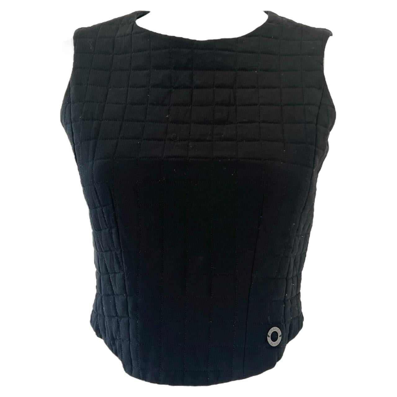 Chanel Black Chocolate Bar Quilted Silk Vest Top