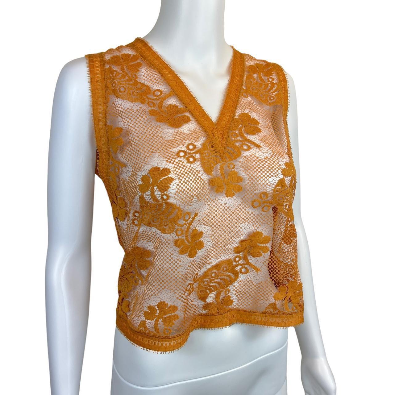 Chloé By Stella McCartney SS 2000 Orange Sheer Lace V-Neck Tank Top Blouse