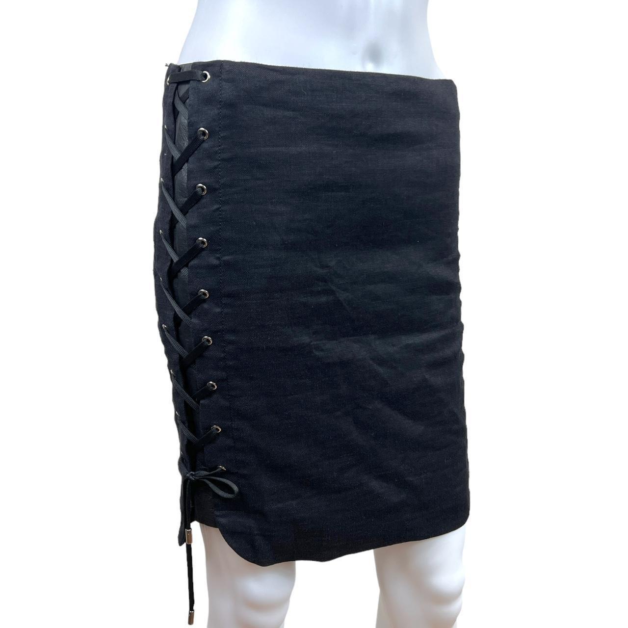 Gucci S/S 2010 Black Side Lace Up Mini / Midi Skirt with Leather Trim