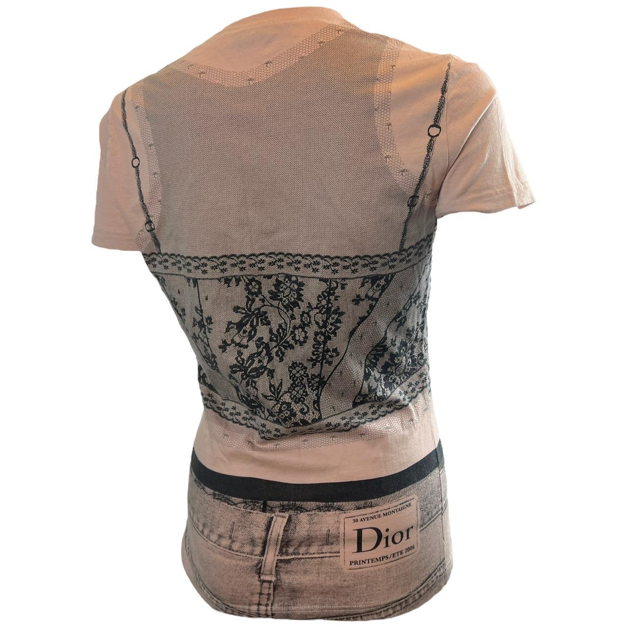 Christian Dior By John Galliano Spring 2006 Pink and Black Bustier Print T-Shirt