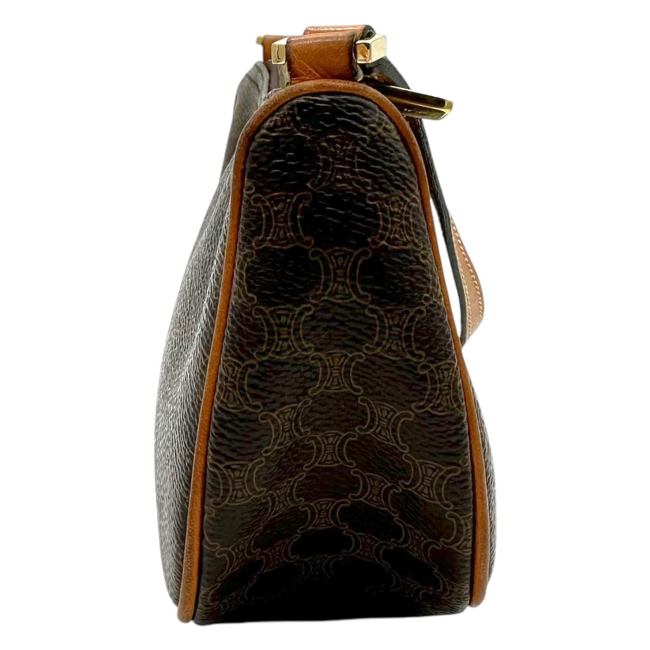 Celine Monogram Pochette Shoulder Bag Brown Leather
