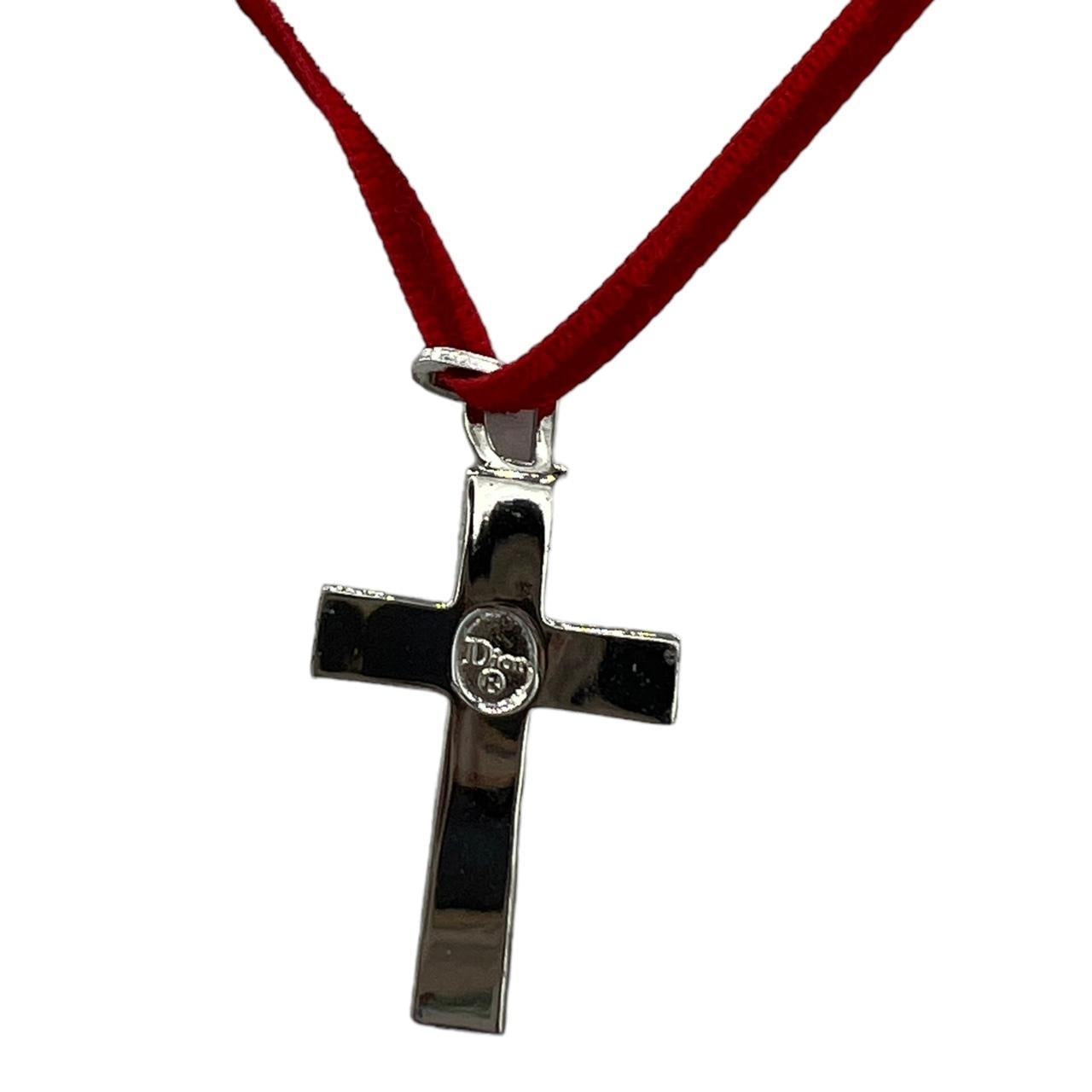 Dior by John Galliano Red Velvet Crystal Cross Choker Necklace - Outfit Repeater