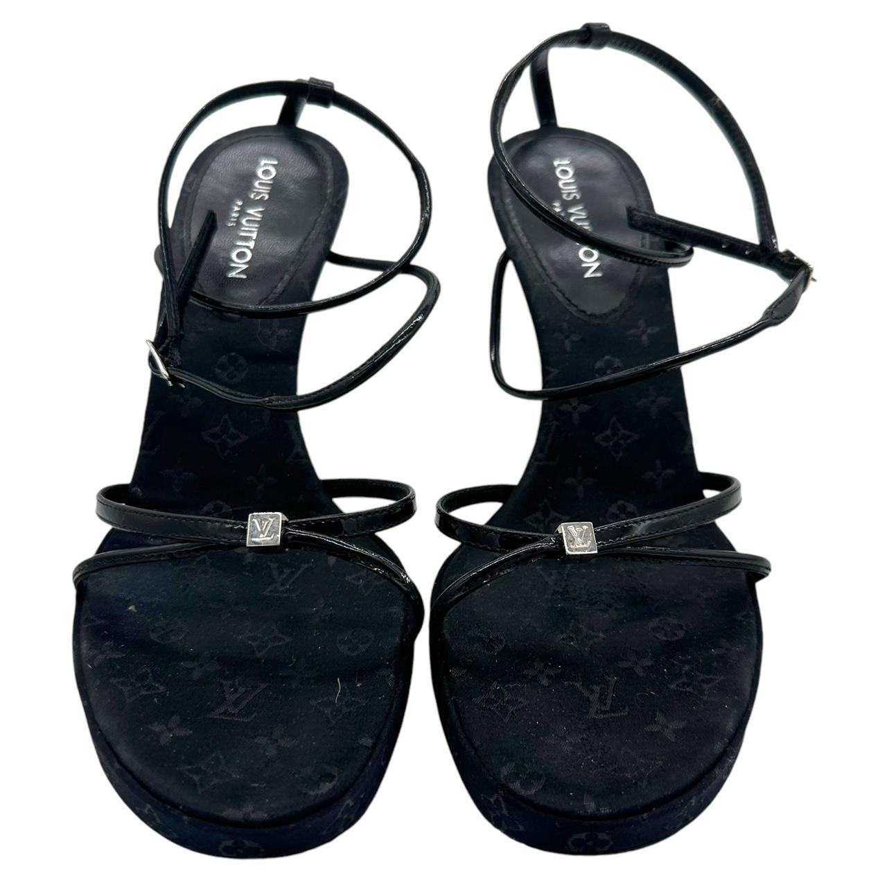 Louis Vuitton Black Monogram Strappy Sandal Heels - Outfit Repeater