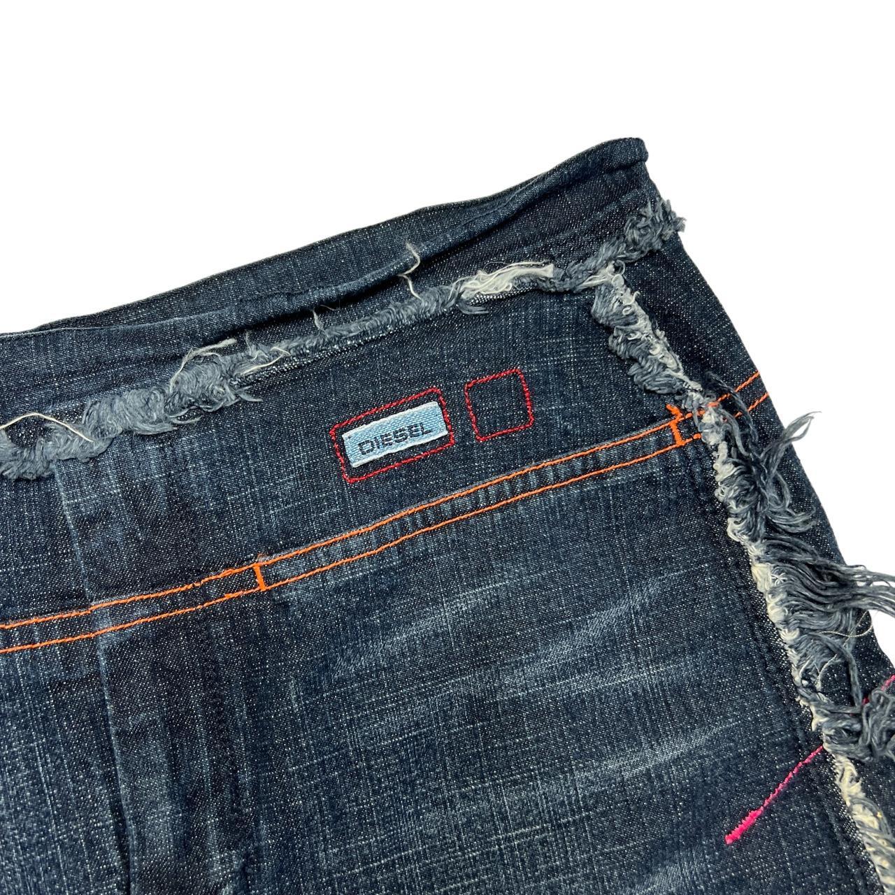 Diesel Distressed Dark Wash Denim Mini Skirt with Multicolor Contrast Stitching - Outfit Repeater