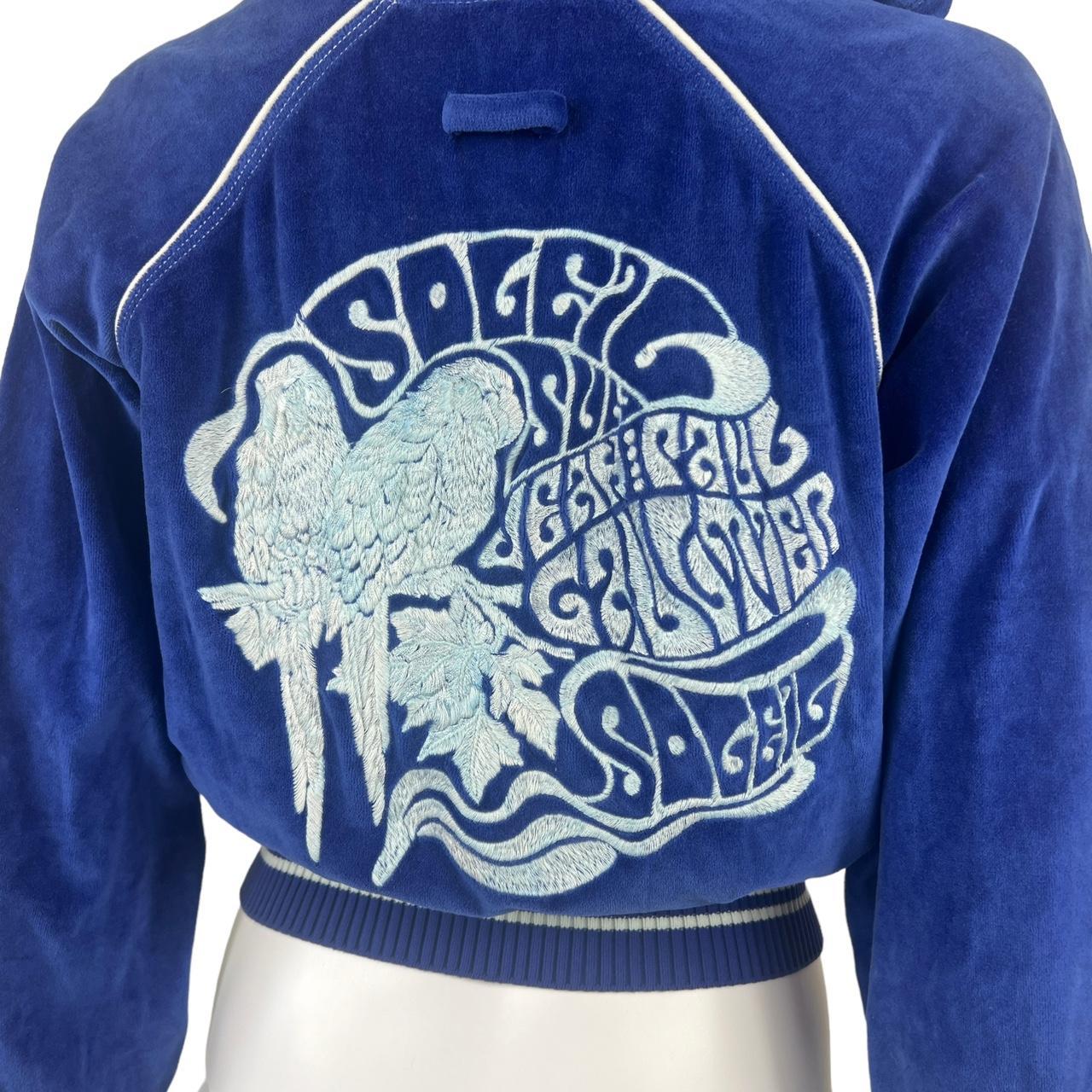 Jean Paul Gaultier Soleil Blue Velour Embroidered Crop Hoodie - Outfit Repeater