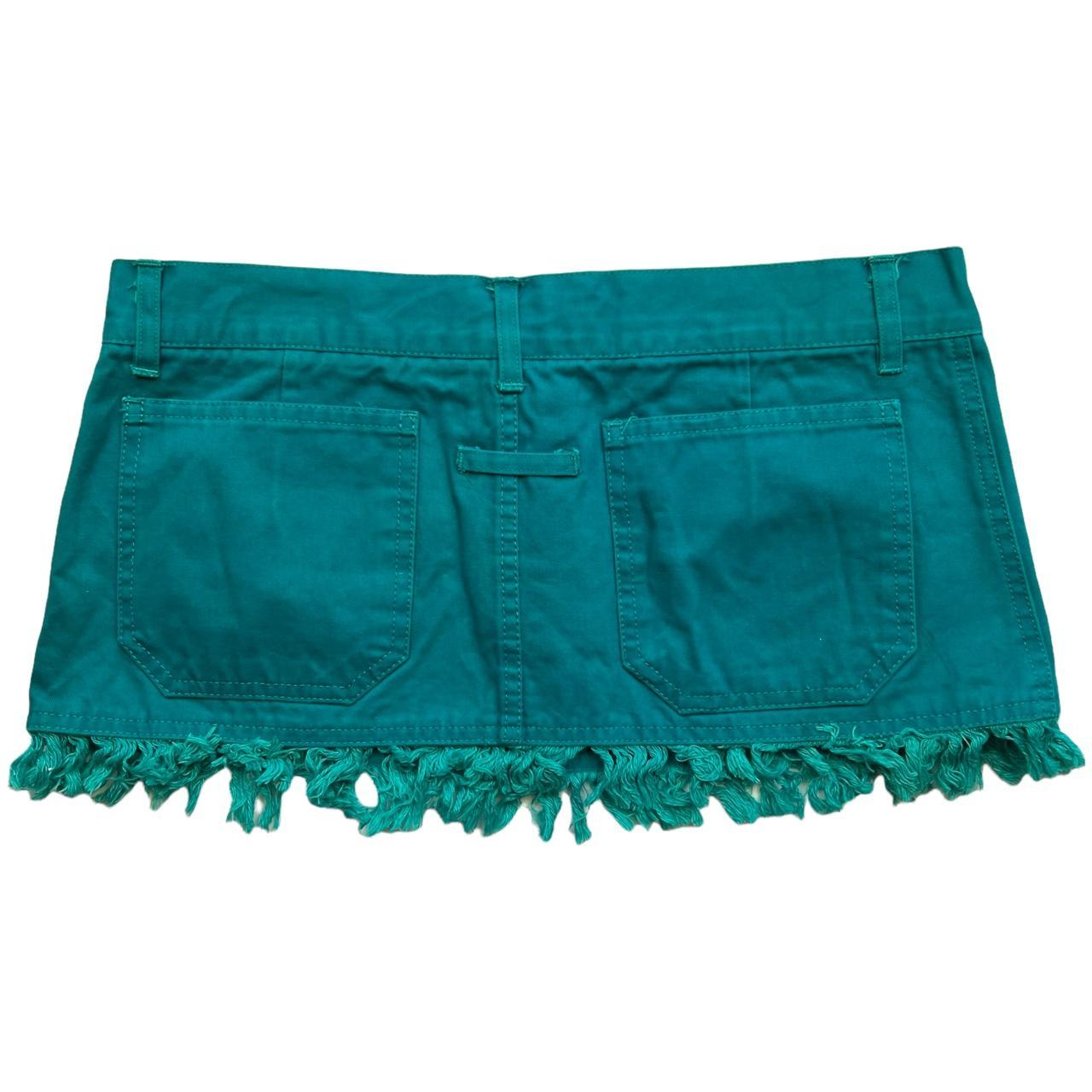 Jean Paul Gaultier Femme Teal Colored Frayed Hem Micro Mini Skirt