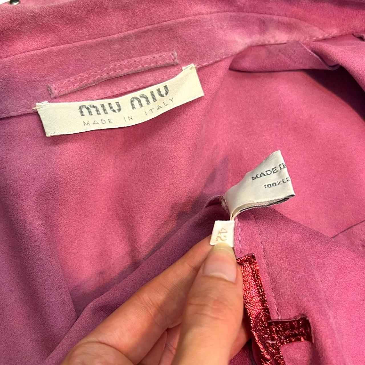 Miu Miu Magenta Pink Leather Suede Jacket with Metallic Red Trim and Silver Studs