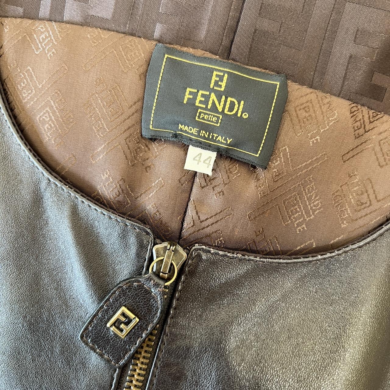 Fendi Mini Dress Brown Leather Zucca Print Fitted 1990s