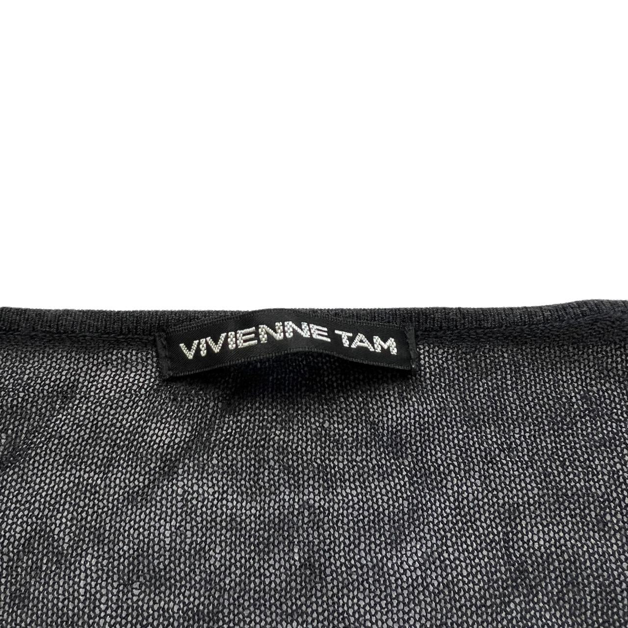 VIVIENNE TAM Black and Navy Embroidered / Beaded Babydoll Style Cardigan with 3/4 Sleeves - Outfit Repeater