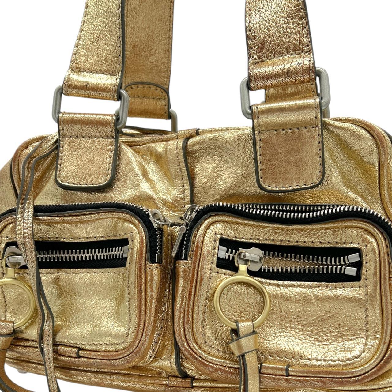 Chloé Gold Leather Shoulder Bag with Zippered Pockets