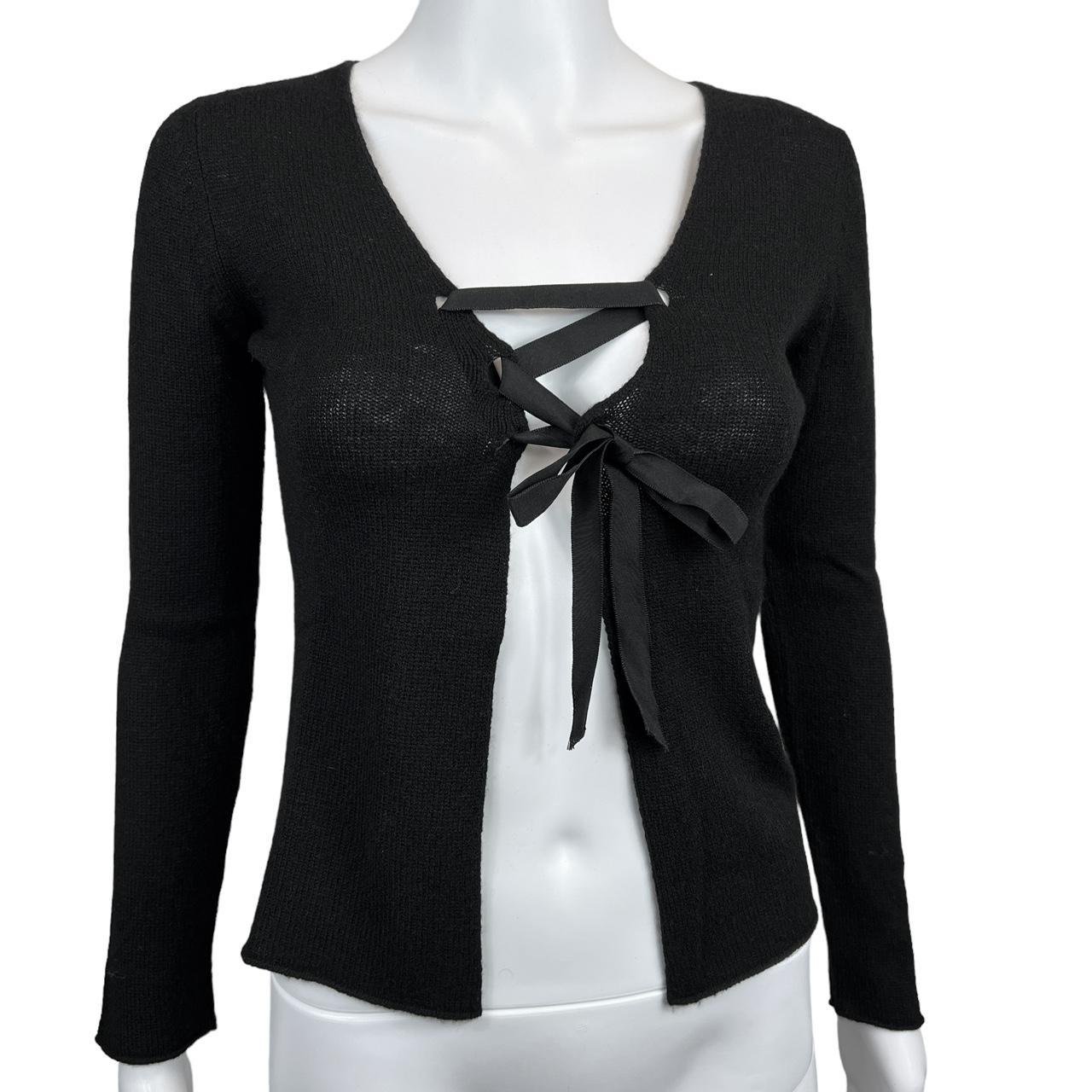 Gucci By Tom Ford Black Cashmere Open Front Cardigan Top with Ribbon