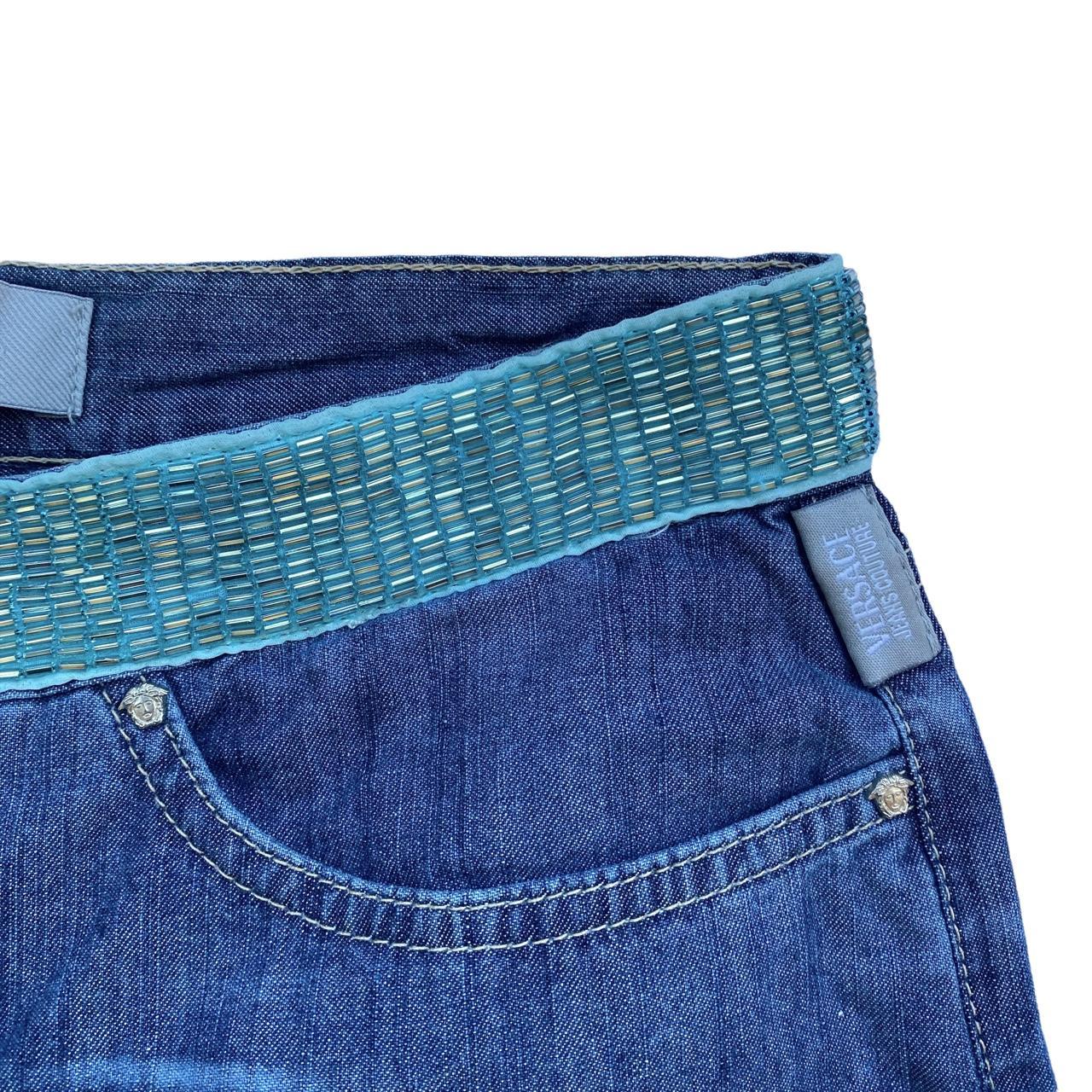 Versace Jeans Couture Low Rise Straight Leg Denim Jeans with Beaded Waistband