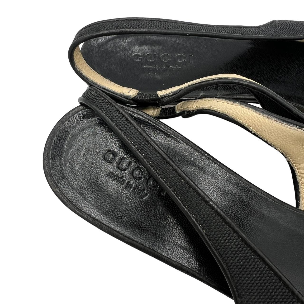 Gucci Slingback Heels Black Leather Kitten Heel GG Logo